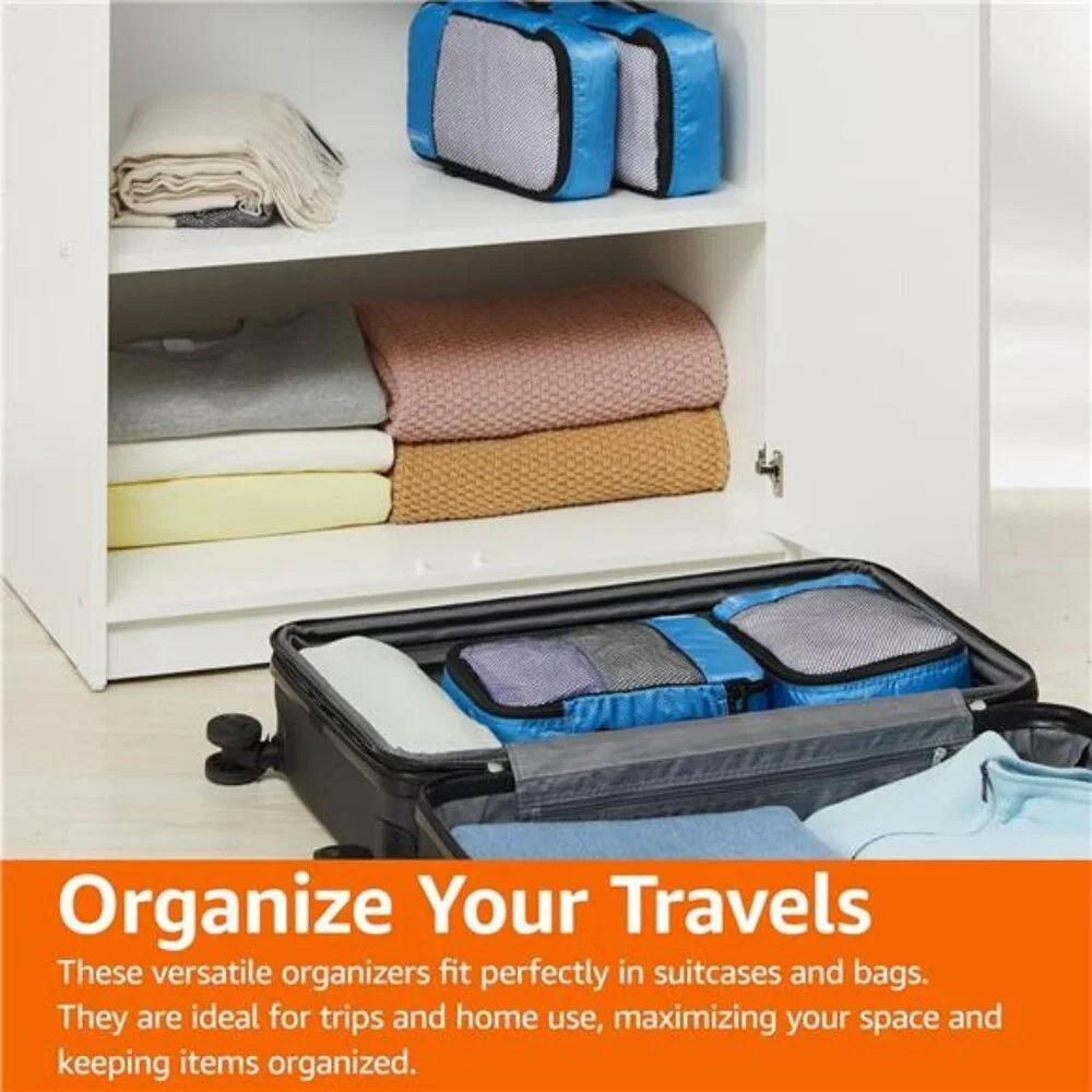 Sky blue packing cubes set of 4 travel organizers lightweight polyester luggage